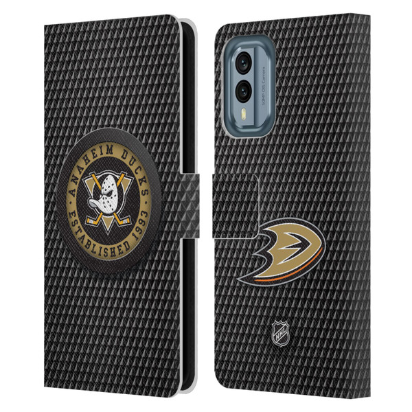 NHL Anaheim Ducks Puck Texture Leather Book Wallet Case Cover For Nokia X30