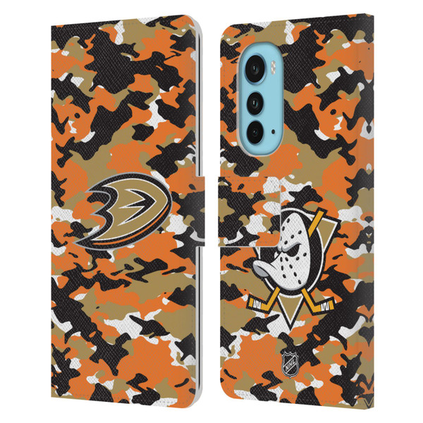 NHL Anaheim Ducks Camouflage Leather Book Wallet Case Cover For Motorola Edge (2022)