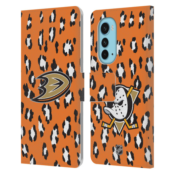 NHL Anaheim Ducks Leopard Patten Leather Book Wallet Case Cover For Motorola Edge (2022)