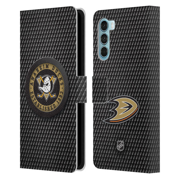 NHL Anaheim Ducks Puck Texture Leather Book Wallet Case Cover For Motorola Edge S30 / Moto G200 5G