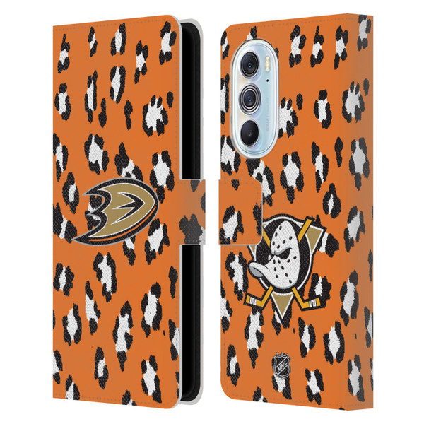 NHL Anaheim Ducks Leopard Patten Leather Book Wallet Case Cover For Motorola Edge X30