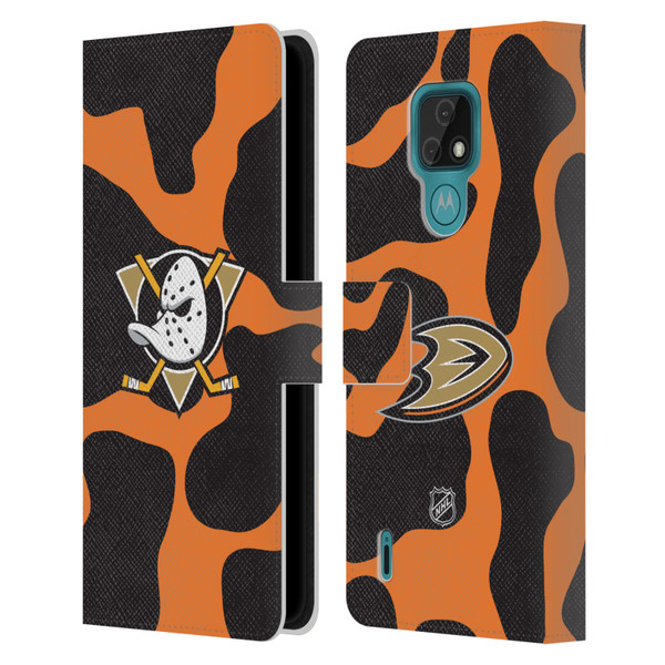 NHL Anaheim Ducks Cow Pattern Leather Book Wallet Case Cover For Motorola Moto E7