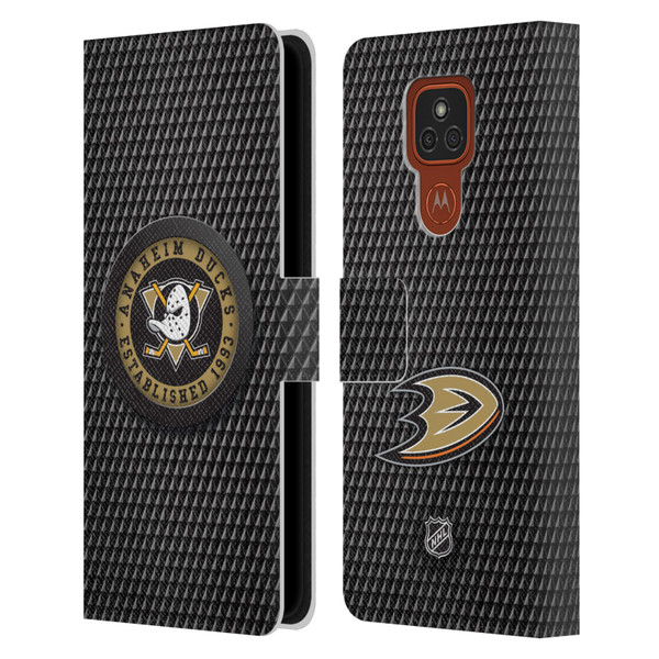 NHL Anaheim Ducks Puck Texture Leather Book Wallet Case Cover For Motorola Moto E7 Plus