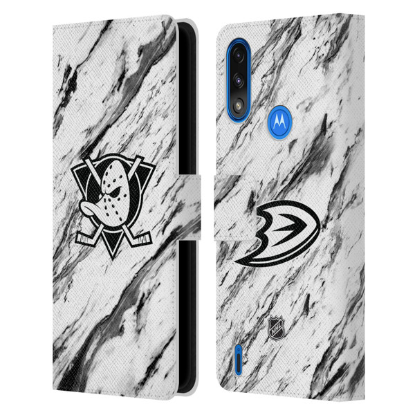 NHL Anaheim Ducks Marble Leather Book Wallet Case Cover For Motorola Moto E7 Power / Moto E7i Power