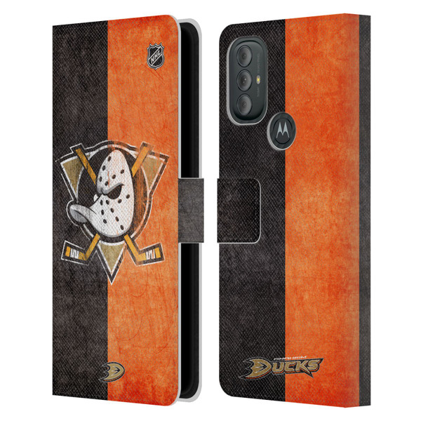 NHL Anaheim Ducks Half Distressed Leather Book Wallet Case Cover For Motorola Moto G10 / Moto G20 / Moto G30