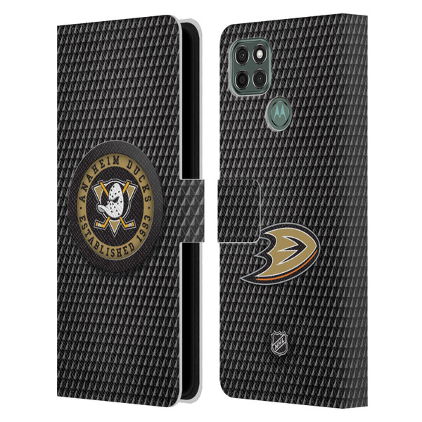 NHL Anaheim Ducks Puck Texture Leather Book Wallet Case Cover For Motorola Moto G9 Power