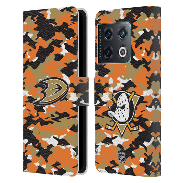 NHL Anaheim Ducks Camouflage Leather Book Wallet Case Cover For OnePlus 10 Pro
