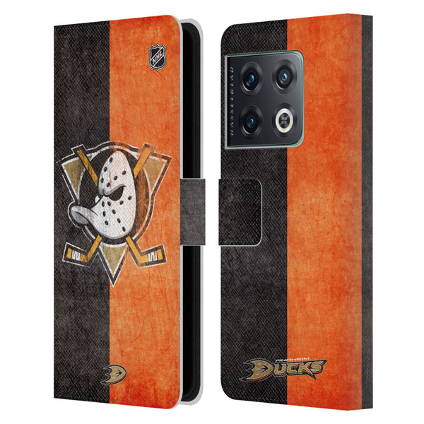 NHL Anaheim Ducks Half Distressed Leather Book Wallet Case Cover For OnePlus 10 Pro