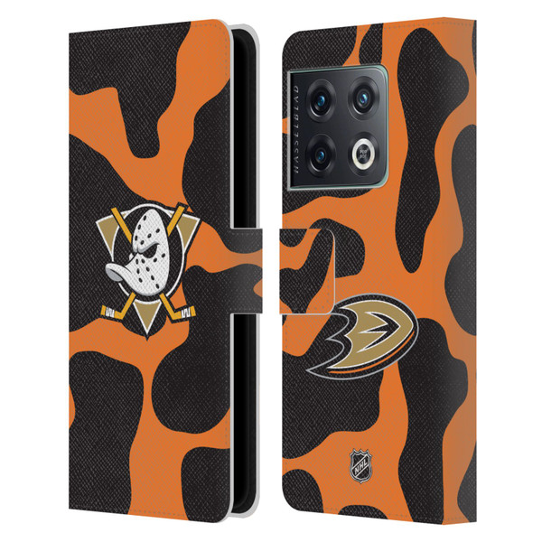 NHL Anaheim Ducks Cow Pattern Leather Book Wallet Case Cover For OnePlus 10 Pro