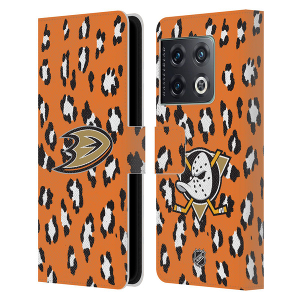 NHL Anaheim Ducks Leopard Patten Leather Book Wallet Case Cover For OnePlus 10 Pro