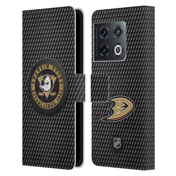 NHL Anaheim Ducks Puck Texture Leather Book Wallet Case Cover For OnePlus 10 Pro