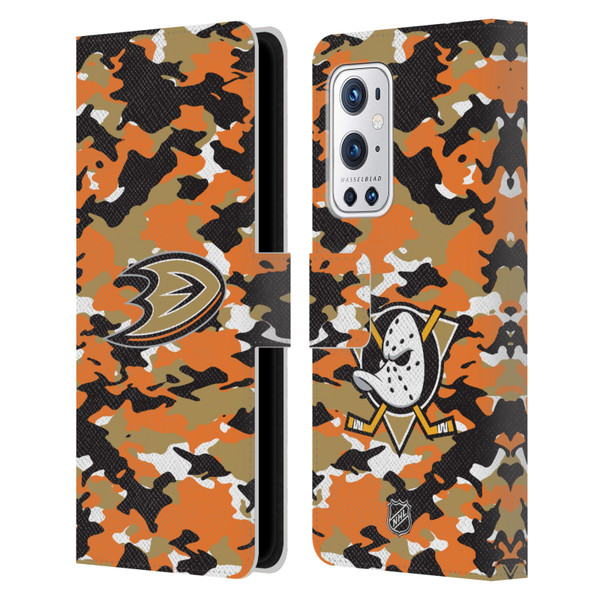 NHL Anaheim Ducks Camouflage Leather Book Wallet Case Cover For OnePlus 9 Pro