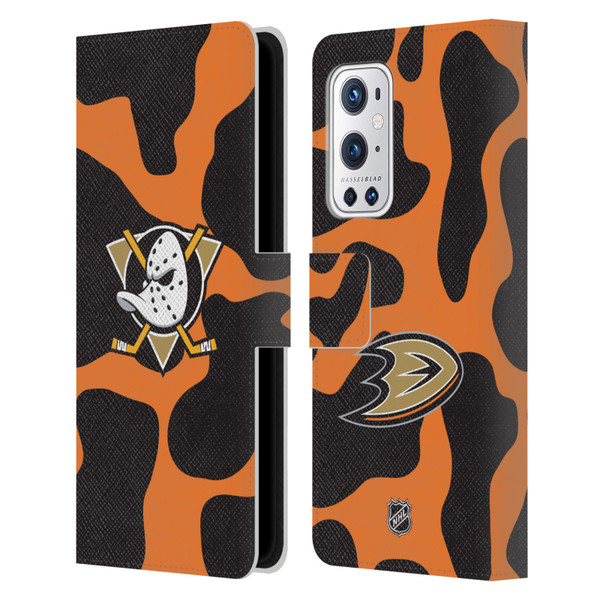 NHL Anaheim Ducks Cow Pattern Leather Book Wallet Case Cover For OnePlus 9 Pro