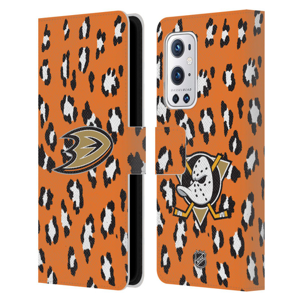NHL Anaheim Ducks Leopard Patten Leather Book Wallet Case Cover For OnePlus 9 Pro