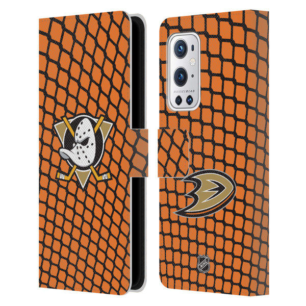 NHL Anaheim Ducks Net Pattern Leather Book Wallet Case Cover For OnePlus 9 Pro