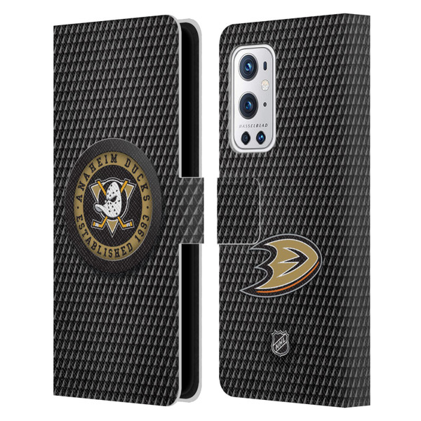 NHL Anaheim Ducks Puck Texture Leather Book Wallet Case Cover For OnePlus 9 Pro