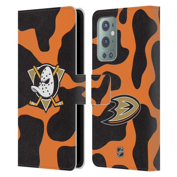NHL Anaheim Ducks Cow Pattern Leather Book Wallet Case Cover For OnePlus 9