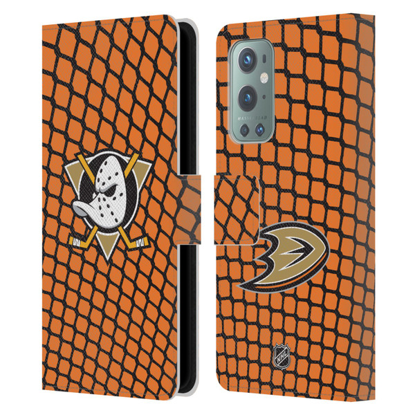 NHL Anaheim Ducks Net Pattern Leather Book Wallet Case Cover For OnePlus 9