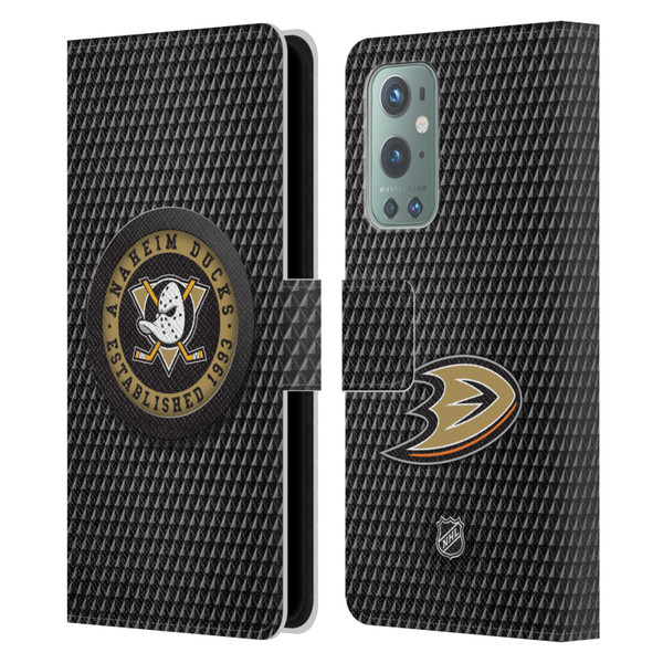 NHL Anaheim Ducks Puck Texture Leather Book Wallet Case Cover For OnePlus 9