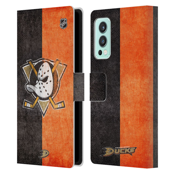 NHL Anaheim Ducks Half Distressed Leather Book Wallet Case Cover For OnePlus Nord 2 5G