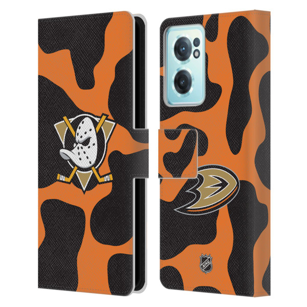 NHL Anaheim Ducks Cow Pattern Leather Book Wallet Case Cover For OnePlus Nord CE 2 5G