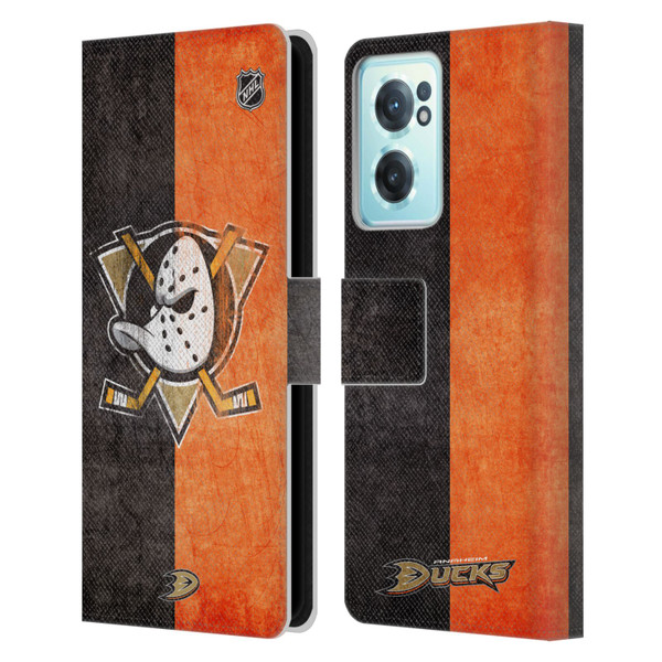 NHL Anaheim Ducks Half Distressed Leather Book Wallet Case Cover For OnePlus Nord CE 2 5G