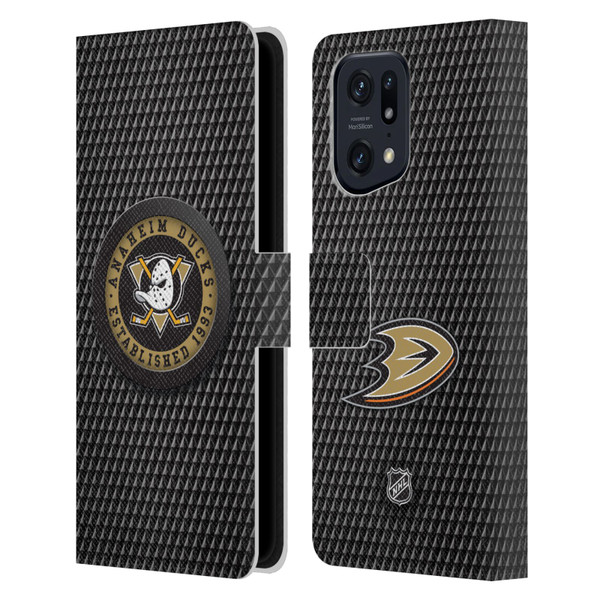 NHL Anaheim Ducks Puck Texture Leather Book Wallet Case Cover For OPPO Find X5 Pro