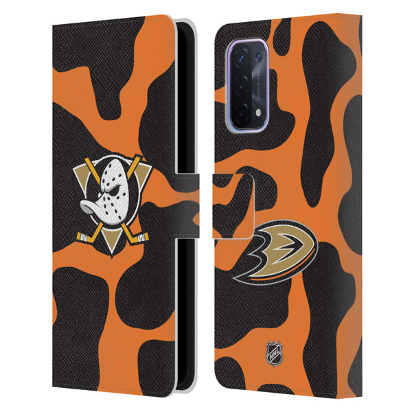 NHL Anaheim Ducks Cow Pattern Leather Book Wallet Case Cover For OPPO A54 5G