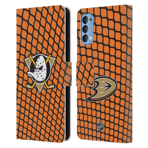 NHL Anaheim Ducks Net Pattern Leather Book Wallet Case Cover For OPPO Reno 4 5G