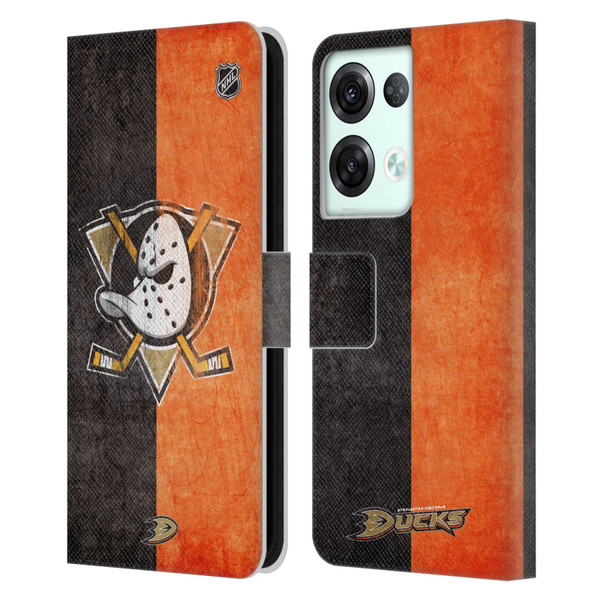 NHL Anaheim Ducks Half Distressed Leather Book Wallet Case Cover For OPPO Reno8 Pro