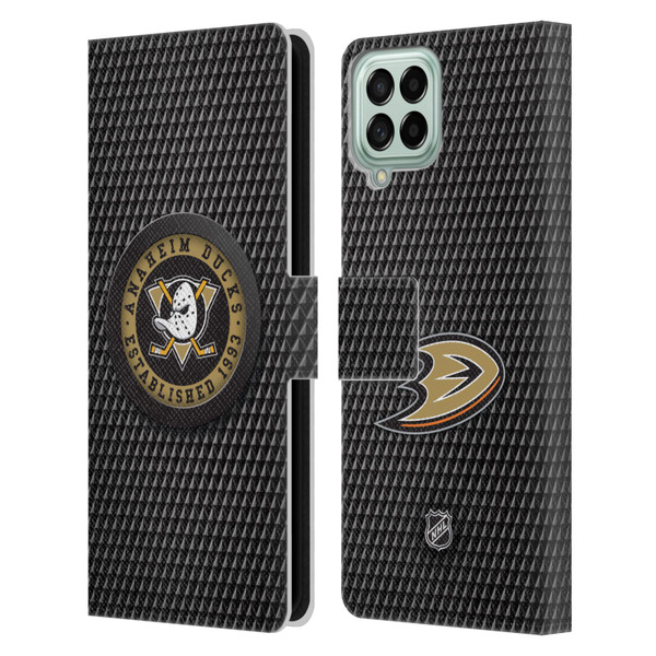 NHL Anaheim Ducks Puck Texture Leather Book Wallet Case Cover For Samsung Galaxy M33 (2022)