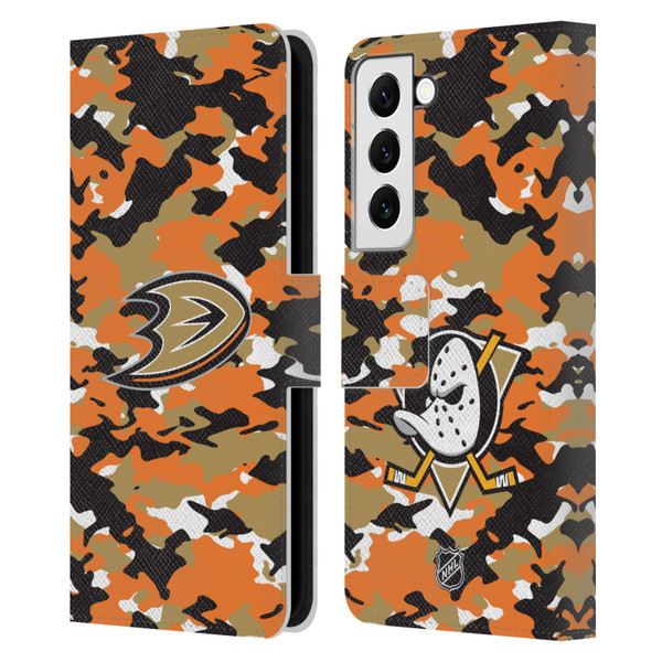NHL Anaheim Ducks Camouflage Leather Book Wallet Case Cover For Samsung Galaxy S22 5G