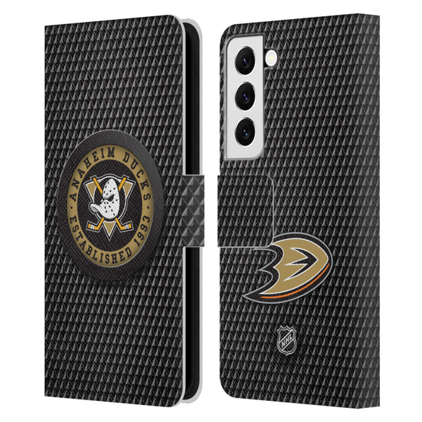 NHL Anaheim Ducks Puck Texture Leather Book Wallet Case Cover For Samsung Galaxy S22 5G