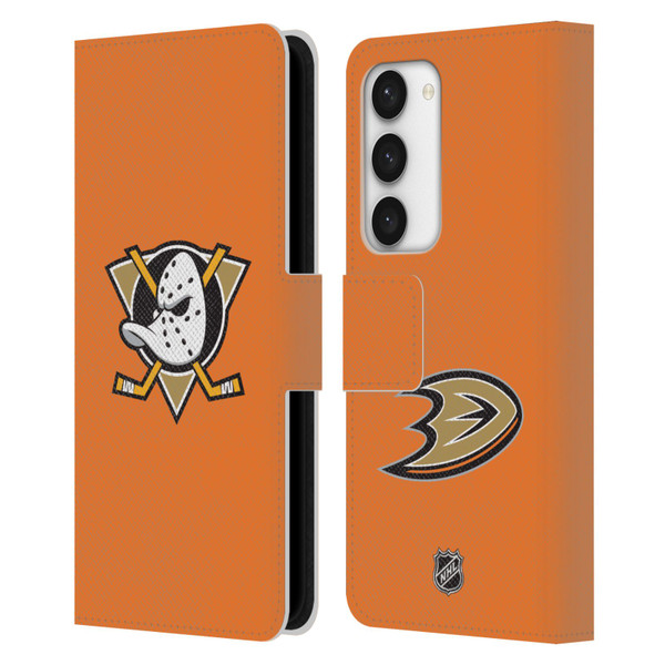 NHL Anaheim Ducks Plain Leather Book Wallet Case Cover For Samsung Galaxy S23 5G