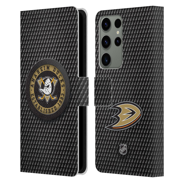 NHL Anaheim Ducks Puck Texture Leather Book Wallet Case Cover For Samsung Galaxy S23 Ultra 5G