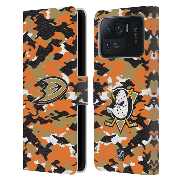 NHL Anaheim Ducks Camouflage Leather Book Wallet Case Cover For Xiaomi Mi 11 Ultra
