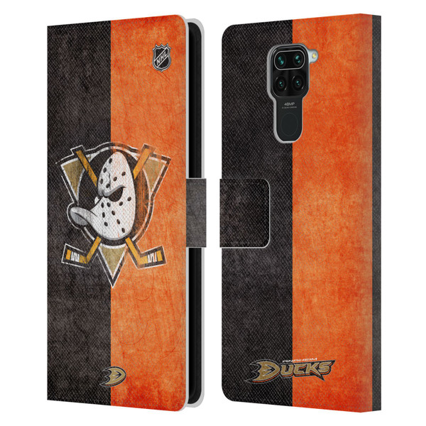 NHL Anaheim Ducks Half Distressed Leather Book Wallet Case Cover For Xiaomi Redmi Note 9 / Redmi 10X 4G