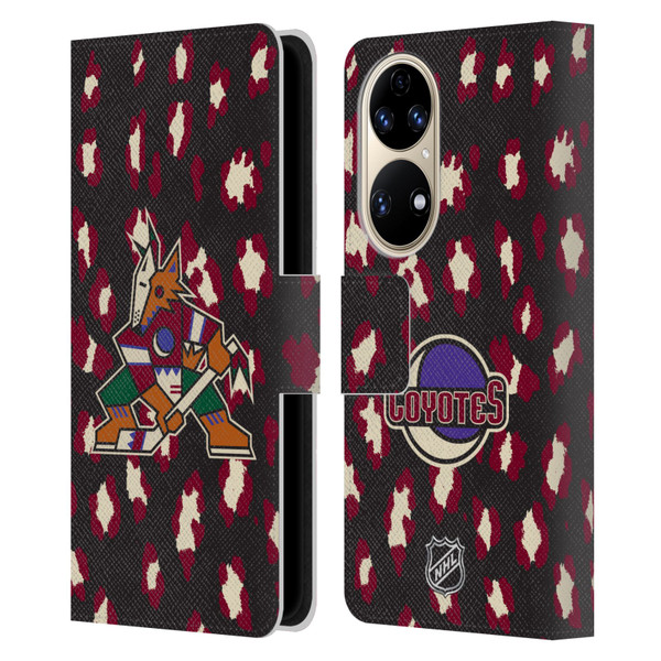 NHL Arizona Coyotes Leopard Patten Leather Book Wallet Case Cover For Huawei P50