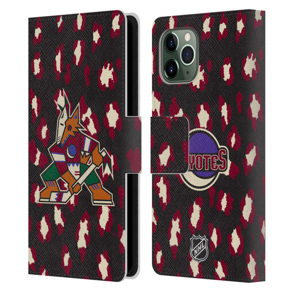 NHL Arizona Coyotes Leopard Patten Leather Book Wallet Case Cover For Apple iPhone 11 Pro