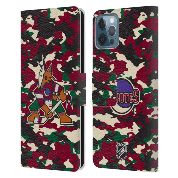 NHL Arizona Coyotes Camouflage Leather Book Wallet Case Cover For Apple iPhone 12 / iPhone 12 Pro