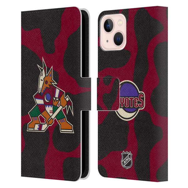 NHL Arizona Coyotes Cow Pattern Leather Book Wallet Case Cover For Apple iPhone 13
