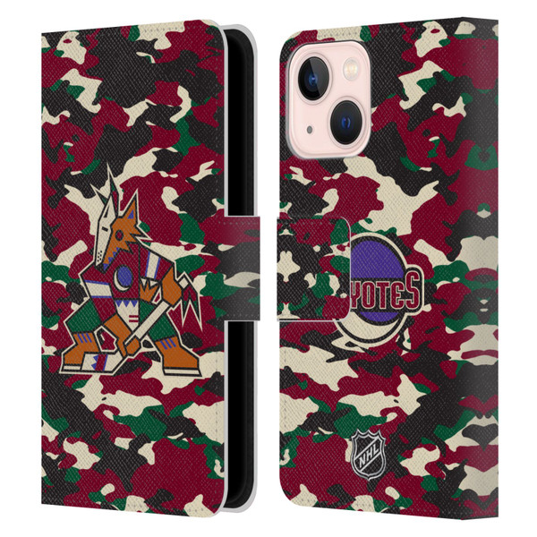 NHL Arizona Coyotes Camouflage Leather Book Wallet Case Cover For Apple iPhone 13 Mini