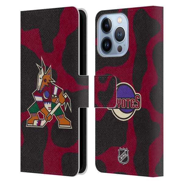 NHL Arizona Coyotes Cow Pattern Leather Book Wallet Case Cover For Apple iPhone 13 Pro