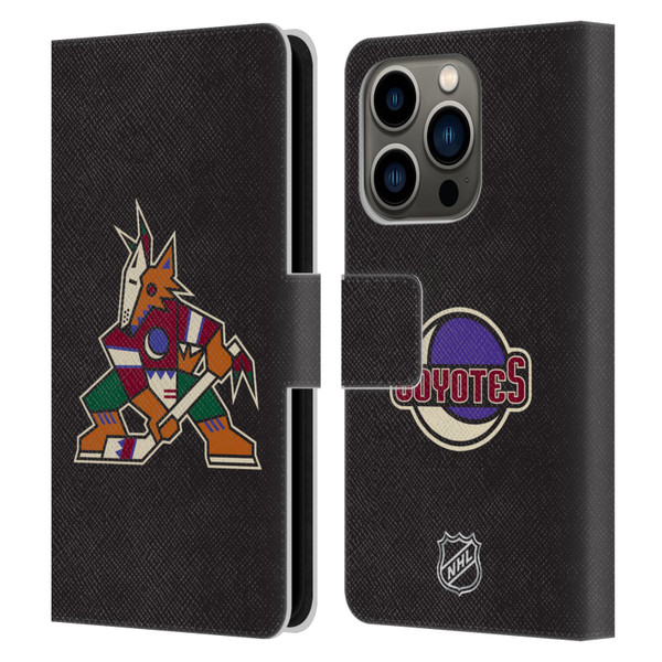 NHL Arizona Coyotes Plain Leather Book Wallet Case Cover For Apple iPhone 14 Pro