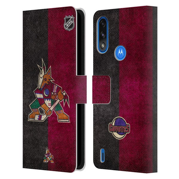 NHL Arizona Coyotes Half Distressed Leather Book Wallet Case Cover For Motorola Moto E7 Power / Moto E7i Power