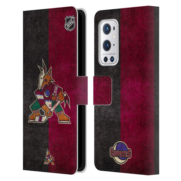 NHL Arizona Coyotes Half Distressed Leather Book Wallet Case Cover For OnePlus 9 Pro