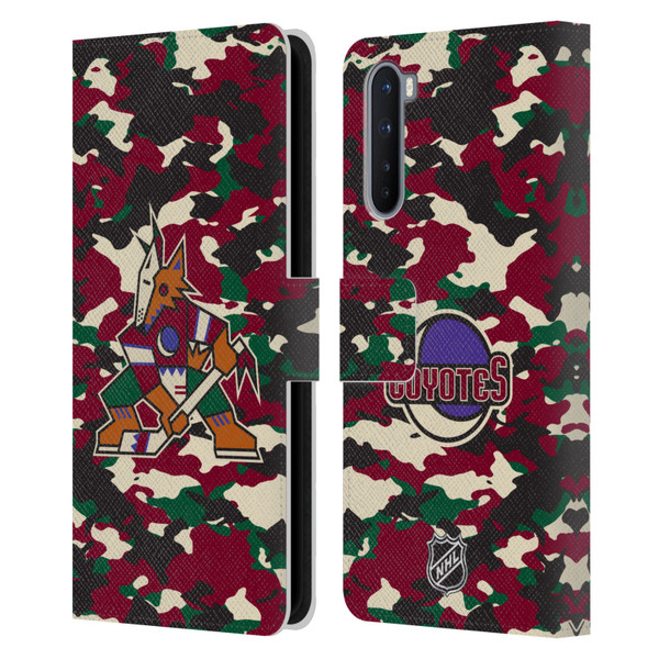 NHL Arizona Coyotes Camouflage Leather Book Wallet Case Cover For OnePlus Nord 5G