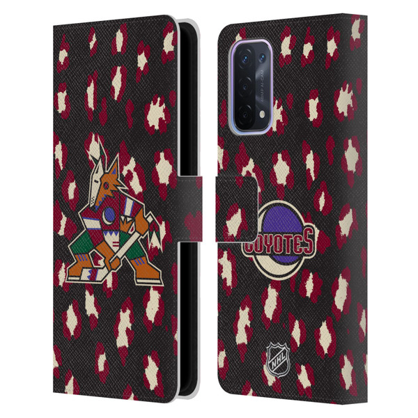 NHL Arizona Coyotes Leopard Patten Leather Book Wallet Case Cover For OPPO A54 5G