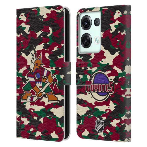 NHL Arizona Coyotes Camouflage Leather Book Wallet Case Cover For OPPO Reno8 Pro