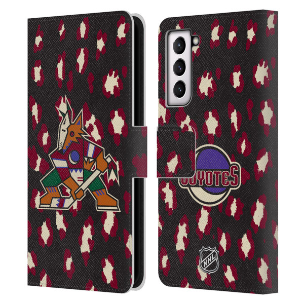 NHL Arizona Coyotes Leopard Patten Leather Book Wallet Case Cover For Samsung Galaxy S21 5G